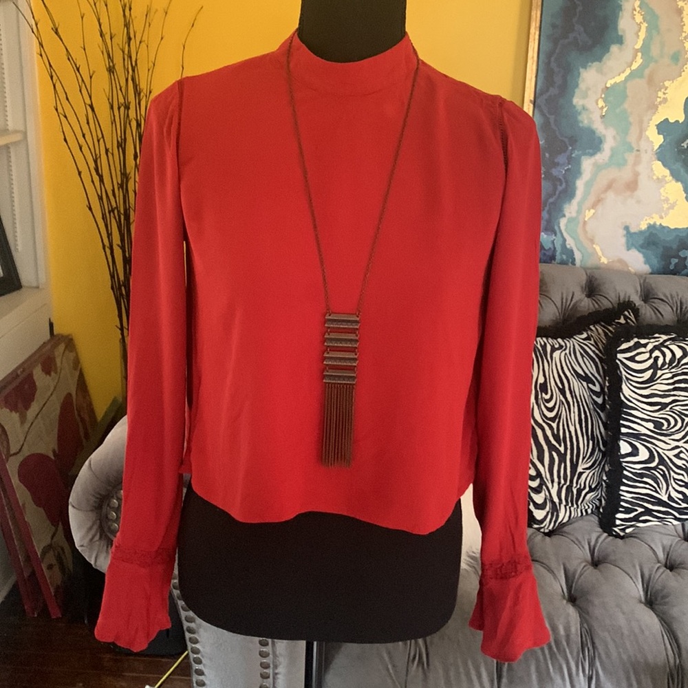 Forever 21 rust orange crop top with bell sleeves - Picture 2 of 8